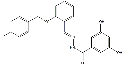 N-[(E)-[2-[(4-fluorophenyl)methoxy]phenyl]methylideneamino]-3,5-dihydroxybenzamide 구조식 이미지