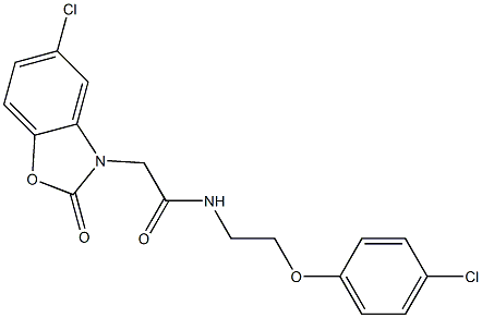 2-(5-chloro-2-oxo-1,3-benzoxazol-3-yl)-N-[2-(4-chlorophenoxy)ethyl]acetamide 구조식 이미지