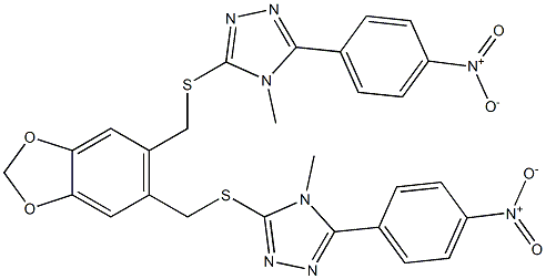 4-methyl-3-[[6-[[4-methyl-5-(4-nitrophenyl)-1,2,4-triazol-3-yl]sulfanylmethyl]-1,3-benzodioxol-5-yl]methylsulfanyl]-5-(4-nitrophenyl)-1,2,4-triazole 구조식 이미지