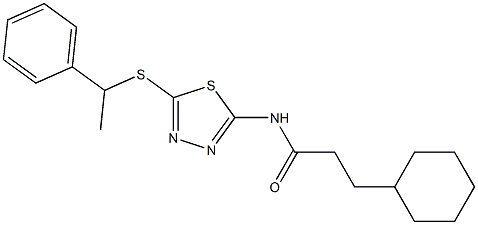 3-cyclohexyl-N-[5-(1-phenylethylsulfanyl)-1,3,4-thiadiazol-2-yl]propanamide 구조식 이미지