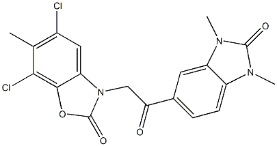 5,7-dichloro-3-[2-(1,3-dimethyl-2-oxobenzimidazol-5-yl)-2-oxoethyl]-6-methyl-1,3-benzoxazol-2-one 구조식 이미지