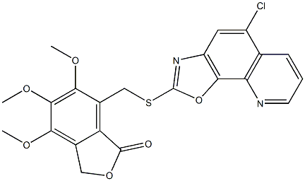 7-[(5-chloro-[1,3]oxazolo[4,5-h]quinolin-2-yl)sulfanylmethyl]-4,5,6-trimethoxy-3H-2-benzofuran-1-one 구조식 이미지