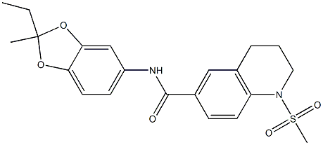 N-(2-ethyl-2-methyl-1,3-benzodioxol-5-yl)-1-methylsulfonyl-3,4-dihydro-2H-quinoline-6-carboxamide 구조식 이미지