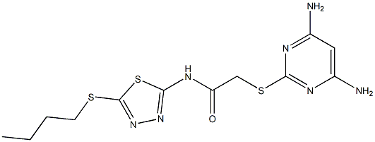 N-(5-butylsulfanyl-1,3,4-thiadiazol-2-yl)-2-(4,6-diaminopyrimidin-2-yl)sulfanylacetamide 구조식 이미지