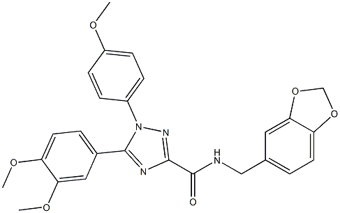 N-(1,3-benzodioxol-5-ylmethyl)-5-(3,4-dimethoxyphenyl)-1-(4-methoxyphenyl)-1,2,4-triazole-3-carboxamide 구조식 이미지