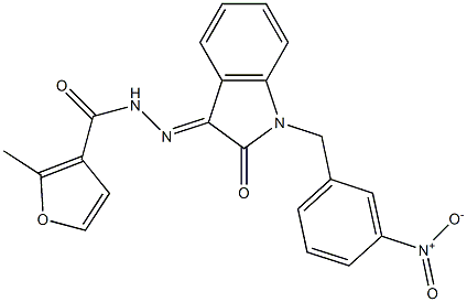 2-methyl-N-[(E)-[1-[(3-nitrophenyl)methyl]-2-oxoindol-3-ylidene]amino]furan-3-carboxamide 구조식 이미지