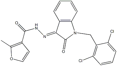N-[(E)-[1-[(2,6-dichlorophenyl)methyl]-2-oxoindol-3-ylidene]amino]-2-methylfuran-3-carboxamide 구조식 이미지
