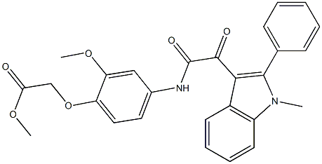 methyl 2-[2-methoxy-4-[[2-(1-methyl-2-phenylindol-3-yl)-2-oxoacetyl]amino]phenoxy]acetate 구조식 이미지