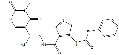 N-[(Z)-[amino-(1,3-dimethyl-2,4-dioxopyrimidin-5-yl)methylidene]amino]-5-(phenylcarbamoylamino)thiadiazole-4-carboxamide Structure