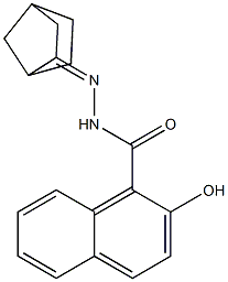 N-[(E)-3-bicyclo[2.2.1]heptanylideneamino]-2-hydroxynaphthalene-1-carboxamide 구조식 이미지