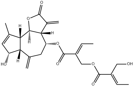 (E)-2-Hydroxymethyl-2-butenoic acid (E)-2-[[[(3aR)-2,3,3aβ,4,5,6,6aβ,7,9aβ,9bα-decahydro-7α-hydroxy-9-methyl-3,6-bismethylene-2-oxoazuleno[4,5-b]furan-4α-yl]oxy]carbonyl]-2-butenyl ester 구조식 이미지