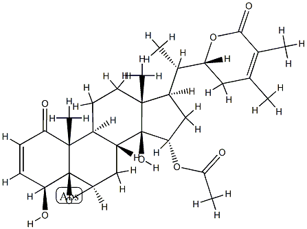 [22R,(+)]-15α-Acetyloxy-5,6β-epoxy-4β,14β,22-trihydroxy-1-oxo-5β-ergosta-2,24-diene-26-oic acid 26,22-lactone 구조식 이미지