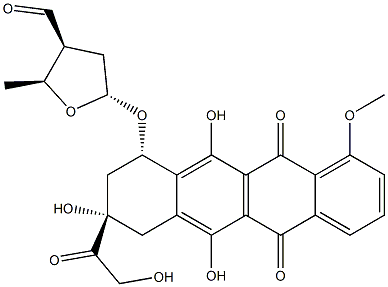 7-O-(2,3,5-트리데옥시-3-C-포르밀펜타푸라노실)아드리아마이시논 구조식 이미지