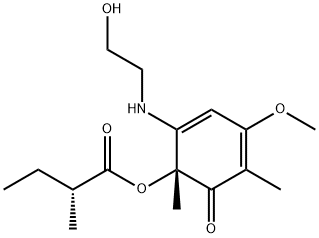 (R)-2-Methylbutanoic acid (1R)-2-[(2-hydroxyethyl)amino]-4-methoxy-1,5-dimethyl-6-oxo-2,4-cyclohexadien-1α-yl ester Structure
