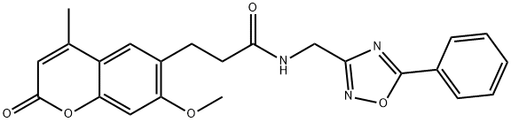 2H-1-Benzopyran-6-propanamide, 7-methoxy-4-methyl-2-oxo-N-[(5-phenyl-1,2,4-oxadiazol-3-yl)methyl]- Structure