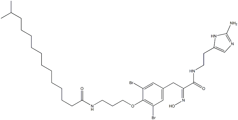 N-[2-(2-Amino-1H-imidazol-4-yl)ethyl]-3,5-dibromo-α-(hydroxyimino)-4-[3-[(13-methyl-1-oxotetradecyl)amino]propoxy]benzenepropanamide 구조식 이미지