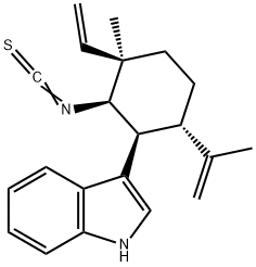 (+)-3-[(1S)-3β-Ethenyl-2β-isothiocyanato-3-methyl-6α-(1-methylethenyl)cyclohexane-1β-yl]-1H-indole 구조식 이미지