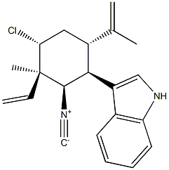 (+)-3-[(1S)-4α-Chloro-3β-ethenyl-2β-isocyano-3-methyl-6α-(1-methylethenyl)cyclohexane-1β-yl]-1H-indole 구조식 이미지