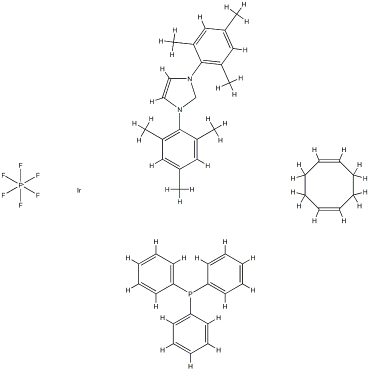 Triphenylphosphine(1,5-cyclooctadiene)[1,3-bis(2,4,6-triMethylphenyl)iMidazol-2-ylidene]iridiuM(I) hexafluorophosphate, Min. 98% 구조식 이미지