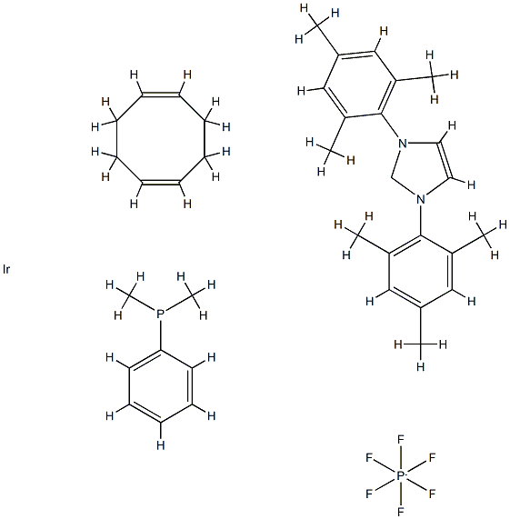 (DiMethylphenylphosphine)(1,5-cyclooctadiene)[1,3-bis(2,4,6-triMethylphenyl)iMidazol-2-ylidene]iridiuM(I) hexafluorophosphate, Min. 98% Structure