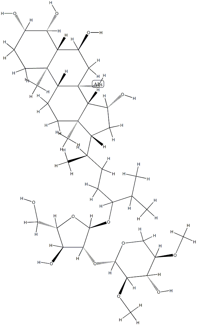 24-[[2-O-(2-O,4-O-Dimethyl-β-D-xylopyranosyl)-α-L-arabinofuranosyl]oxy]-5α-cholestane-3β,4β,6α,8,15β-pentaol 구조식 이미지