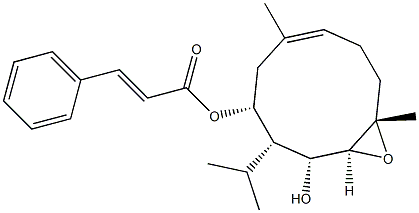 3-Phenylpropenoic acid (1S,2R,3S,4R,6E,10S)-2-hydroxy-6,10-dimethyl-3-(1-methylethyl)-11-oxabicyclo[8.1.0]undec-6-en-4-yl ester 구조식 이미지