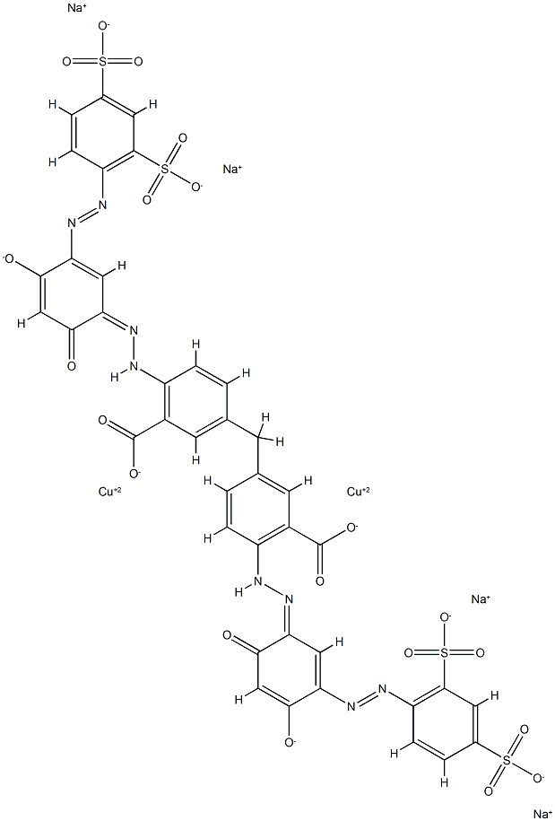 Cuprate(4-), [μ-[[3,3'-methylenebis[6- [[5-[(2,4-disulfophenyl)azo]-2,4-dihydroxyphenyl]azo ]benzoato]](8-)]]di-, tetrasodium Structure