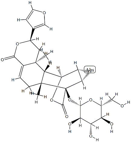 [2R,(-)]-2α-(3-Furanyl)-7α-(β-D-glucopyranosyloxy)-1,2,6,6a,7,7aα,8aα,9,9aα,9b-decahydro-6aα,9bβ-dimethyl-9β,7-(epoxymethano)-4H-oxireno[6,7]naphtho[2,1-c]pyran-4,11-dione 구조식 이미지