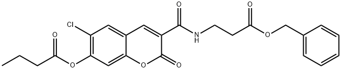 Butyric acid 3-(2-benzyloxycarbonyl-ethylcarbamoyl)-6-chloro-2-oxo-2H-chromen-7-yl ester Structure