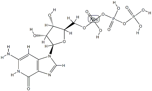 [[[(2R,3R,4R,5R)-5-(3-amino-5-oxo-4,7,9-triazabicyclo[4.3.0]nona-2,7,1 0-trien-9-yl)-3,4-dihydroxy-oxolan-2-yl]methoxy-hydroxy-phosphoryl]oxy -hydroxy-phosphoryl]oxyphosphonic acid 구조식 이미지