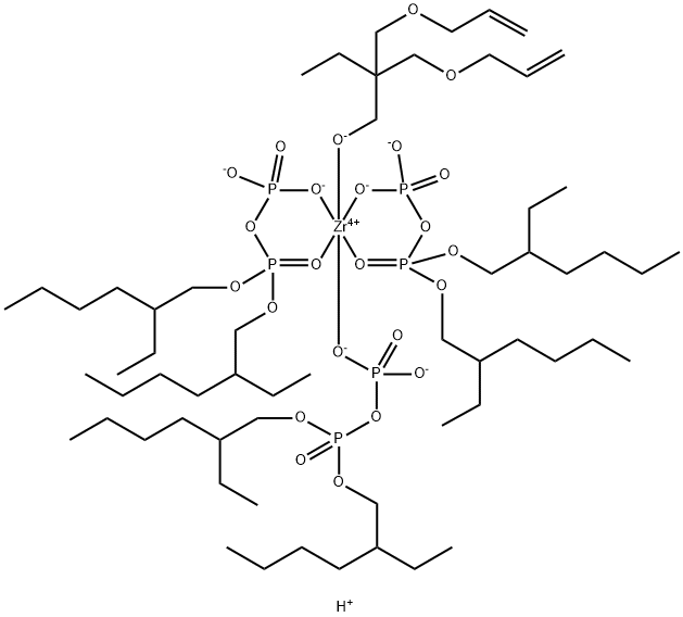 [P,P-Bis(2-ethylhexyl) diphosphato(2-)-kappaO'']bis[P,P-bis(2-ethylhexyl) diphosphato(2-)-kappaO'',kappaO''''][2,2-bis[(2-propen-1-yloxy)methyl]-1-butanolato-kappaO]zirconate(3-) hydrogen Structure