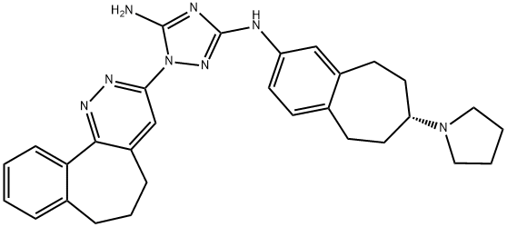 (R)-1-(6,7-Dihydro-5H-benzo[6,7]cyclohepta[1,2-c]pyridazin-3-yl)-N3-(7-(pyrrolidin-1-yl)-6,7,8,9-tetrahydro-5H-benzo[7]annulen-2-yl)-1H-1,2,4-triazole-3,5-diamine Structure