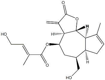 (E)-4-Hydroxy-2-methyl-2-butenoic acid [(3aR)-2,3,3aβ,4,5,6,6aβ,7,9aβ,9bα-decahydro-6α-hydroxymethyl-9-methyl-3-methylene-2-oxoazuleno[4,5-b]furan-4α-yl] ester Structure