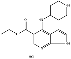 1H-Pyrrolo[2,3-b]pyridine-5-carboxylic acid, 4-(4-piperidinylaMino)-, ethyl ester, hydrochloride (1:2) Structure