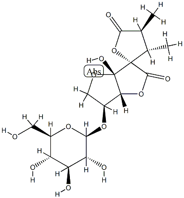(2S,3S,4S,6'aα)-6'α-(β-D-Glucopyranosyloxy)-3,4,3'a,5',6',6'a-hexahydro-3'aα-hydroxy-3,4-dimethylspiro[furan-2(5H),3'(2'H)-furo[3,2-b]furan]-2',5-dione 구조식 이미지