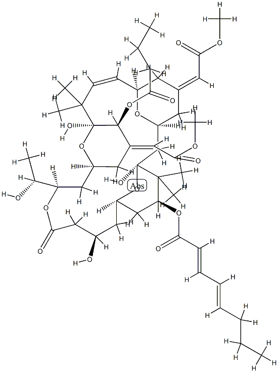 2,4-Octadienoic acid, (1S,3S,5Z,7R,8E,11S,12S,13E,15S,17R,21R,23R,25S)-1,11,21-trihydroxy-17-(1R)-1-hydroxyethyl-5,13-bis(2-methoxy-2-oxoethylidene)-10,10,26,26-tetramethyl-19-oxo-25-(1-oxobutoxy)-18,27,28,29-tetraoxatetracyclo21.3.1.13,7.111,15nonacos-8- Structure