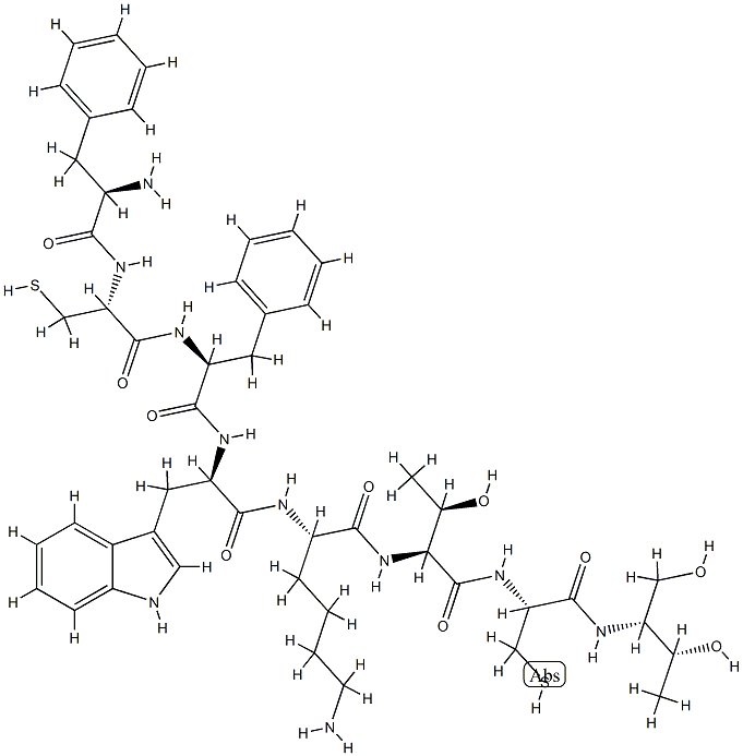 (2R,3R)-2-[(D-Phe-L-Cys-L-Phe-D-Trp-L-Lys-L-Thr-L-Cys-)아미노]-1,3-부탄디올 구조식 이미지