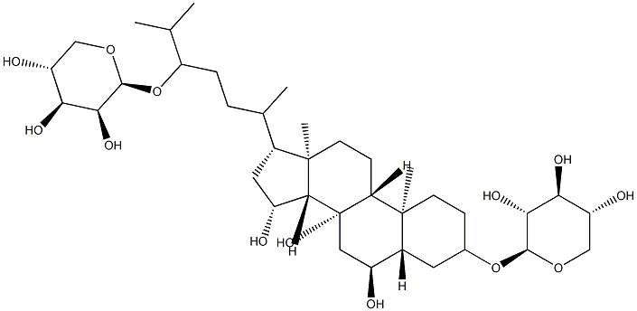 6α,8β,15β-Trihydroxy-5α-cholestane-3β,24-diylbis-β-D-xylopyranoside Structure