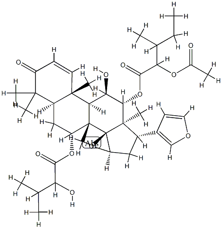 (13α,17S)-12α-[(2-Acetoxy-3-methyl-1-oxopentyl)oxy]-14β,15β:21,23-diepoxy-11β-hydroxy-7α-(2-hydroxy-3-methyl-1-oxobutoxy)-4,4,8-trimethyl-24-nor-5α-chola-1,20,22-trien-3-one 구조식 이미지