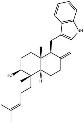 (1S,8aα)-Decahydro-5β-(1H-indol-3-ylmethyl)-1β,4aβ-dimethyl-6-methylene-1-(4-methyl-3-pentenyl)naphthalen-2β-ol Structure