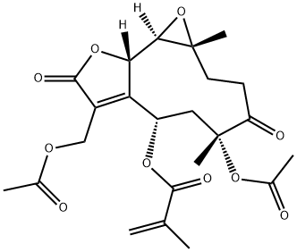 2-Methylpropenoic acid (1aR,5R,7S,10aS,10bR)-5-acetoxy-8-acetoxymethyl-1a,2,3,4,5,6,7,9,10a,10b-decahydro-1a,5-dimethyl-4,9-dioxooxireno[9,10]cyclodeca[1,2-b]furan-7-yl ester 구조식 이미지