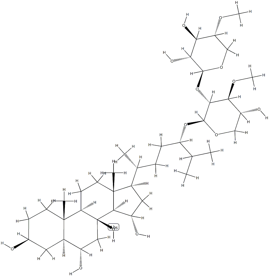 (24S)-24-[3-O-Methyl-2-O-(4-O-methyl-β-D-xylopyranosyl)-β-D-xylopyranosyloxy]-5α-cholestane-3β,6α,8,15α-tetraol Structure