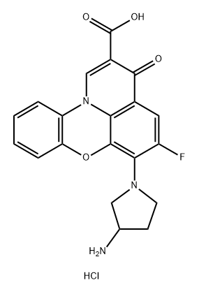 3H-Pyrido[3,2,1-kl]phenoxazine-2-carboxylicacid, 6-(3-amino-1-pyrrolidinyl)-5-fluoro-3-oxo-, hydrochloride (1:1) Structure