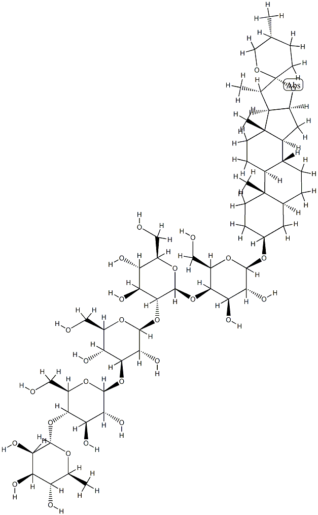 [(25R)-5α-Spirostan-3β-yl]4-O-[2-O-[3-O-[4-O-(α-L-rhamnopyranosyl)-β-D-glucopyranosyl]-β-D-glucopyranosyl]-β-D-glucopyranosyl]-β-D-galactopyranoside 구조식 이미지