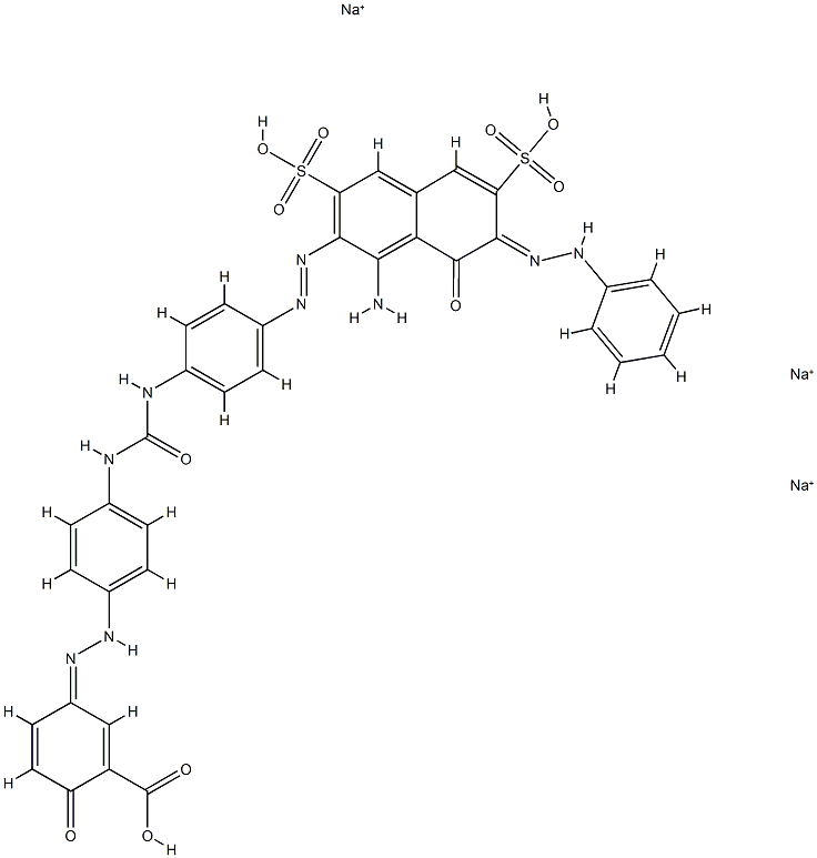 Benzoic acid, 5-4-4-1-amino-8-hydroxy-7-(phenylazo)-3,6-disulfo-2-naphthalenylazophenylaminocarbonylaminophenylazo-2-hydroxy-, trisodium salt 구조식 이미지