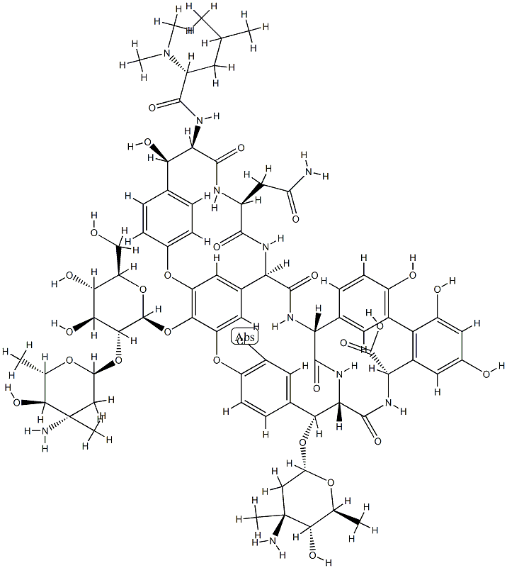 (4''R)-22-O-(3-Amino-3-C-methyl-2,3,6-trideoxy-α-L-arabino-hexopyranosyl)-10-dechloro-56-methylvancomycin 구조식 이미지
