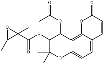 Oxiranecarboxylic acid,2,3-dimethyl-,10-(acetyloxy)-9,10-dihydro-8,8-dimethyl-2-oxo-2H,8H-benzo[1,2-b:3,4-b']dipyran-9-ylester (9CI) Structure