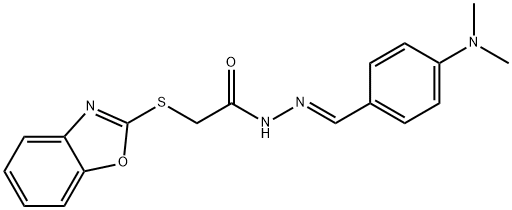 (E)-2-(benzo[d]oxazol-2-ylthio)-N-(4-(dimethylamino)benzylidene)acetohydrazide 구조식 이미지