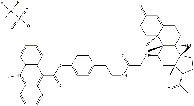 11-progesteryl-2-carboxymethyltyramine-4-(10-methyl)acridinium-9-carboxylate Structure