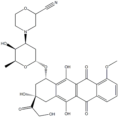 (8S,10S)-10-[[3-(2-Cyano-4-morpholinyl)-2,3,6-trideoxy-α-L-lyxo-hexopyranosyl]oxy]-7,8,9,10-tetrahydro-6,8,11-trihydroxy-8-(hydroxyacetyl)-1-methoxy-5,12-naphthacenedione 구조식 이미지